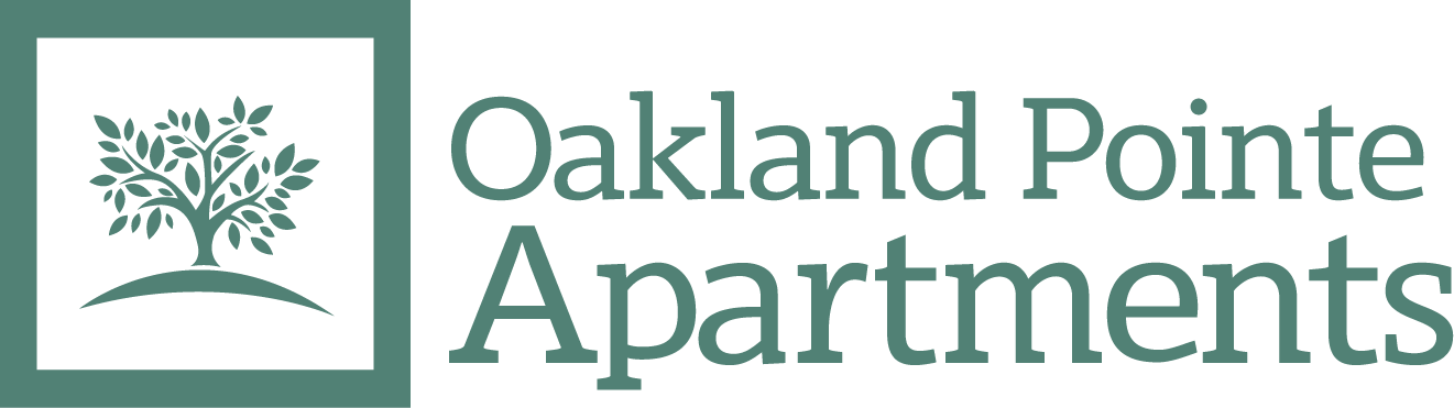 The image is a logo of Oakland Pointe Apartments featuring a tree.